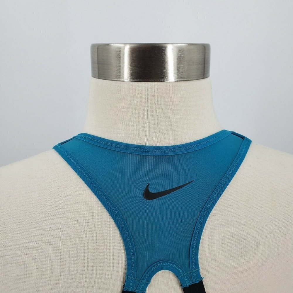 Nike Women's Dri-Fit Structured Sports Bra Blue Black Hook & Eye Size Medium - Picture 5 of 8